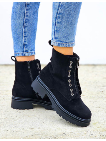 Zamszowe Botki Workery Na Grubej Podeszwie Zips Zamszowe Botki Workery Na Grubej Podeszwie Zips