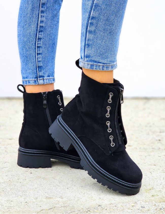 Zamszowe Botki Workery Na Grubej Podeszwie Zips