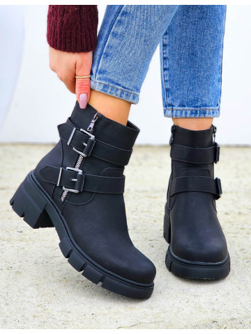 Czarne Botki Workery Na Grubej Podeszwie Military 