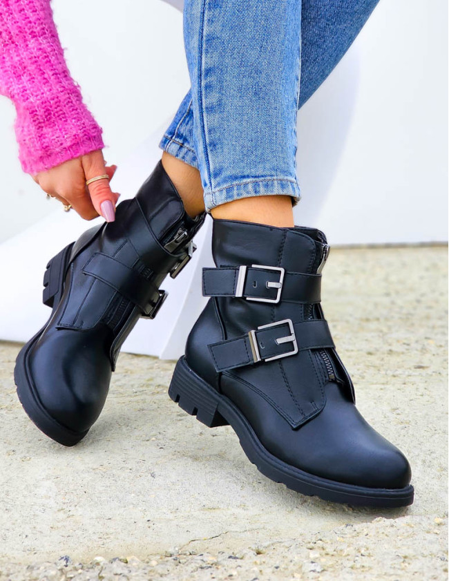 Czarne Workery Na Grubej Podeszwie Modivs