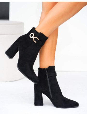 Czarne Zamszowe botki Na Słupku Elena