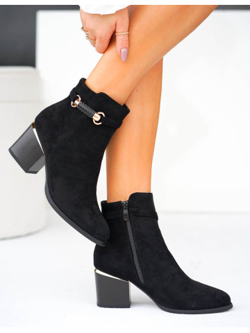 Czarne Zamszowe Botki Na Słupku Delia