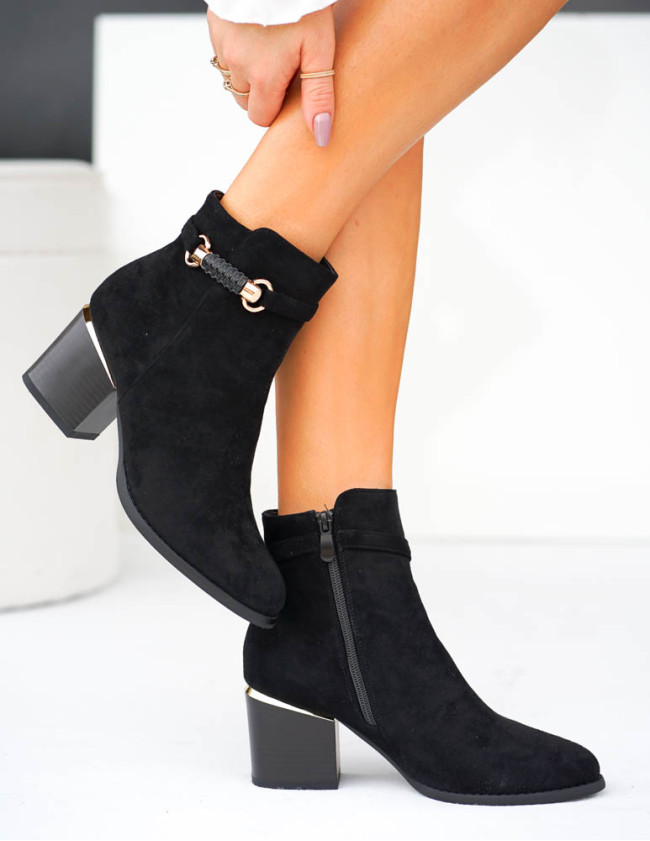 Czarne Zamszowe Botki Na Słupku Delia