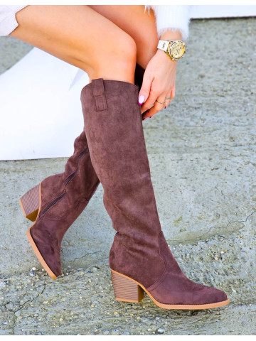 Czekoladowe Zamszowe Kozaki Kowbojki CityChic