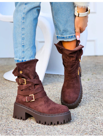 Czekoladowe Zamszowe Botki Na Platformie Army