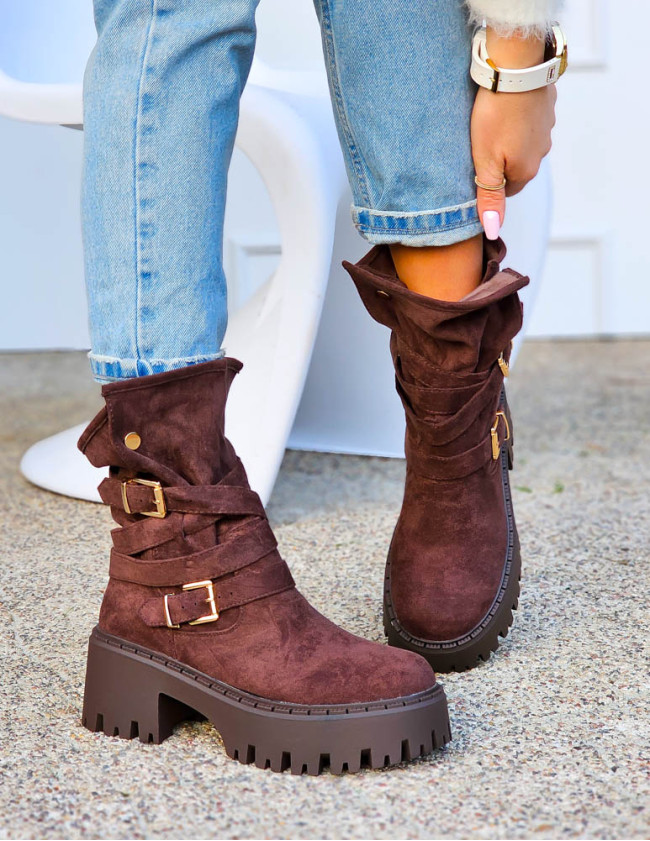 Czekoladowe Zamszowe Botki Na Platformie Army