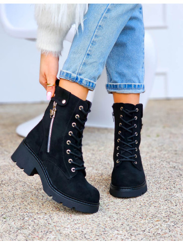 Botki Damskie Ocieplane Zimowe Oficerki Zamszowe Na Klocku