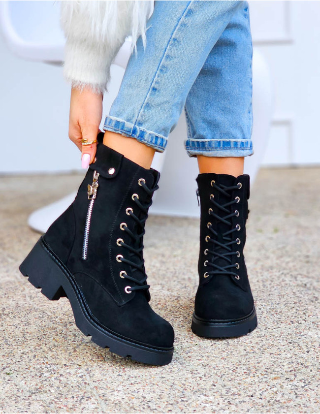 Botki Damskie Ocieplane Zimowe Oficerki Zamszowe Na Klocku