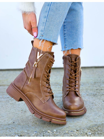 Klasyczne Skórzane Botki Oficerki Venom Brown