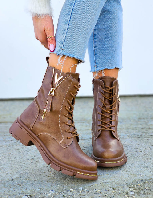 Klasyczne Skórzane Botki Oficerki Venom Brown