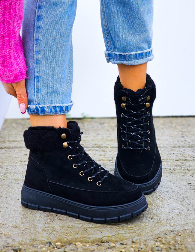 Czarne Sportowe Zimowe Botki Damskie Śniegowce Cold