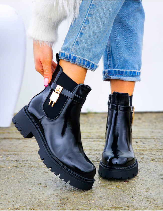 Klasyczne Botki Lakierowane Workery Mirror