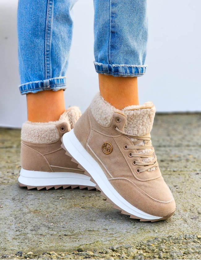 Sportowe Buty Zimowe Trapery Ocieplane Miss Beige