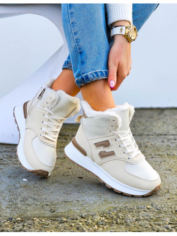 Sportowe Buty Zimowe Trapery Ocieplane Botki New Blanced Beige