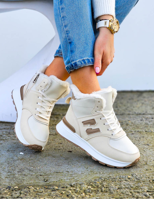 Sportowe Buty Zimowe Trapery Ocieplane Botki New Blanced Beige