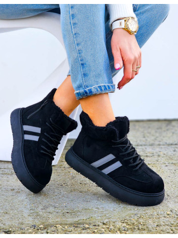 Czarne Sportowe Zimowe Botki Damskie Ocieplane Ads 