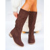 Czekoladowe Zamszowe Ażurowe Kozaki Kowbojki Anabell