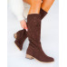 Czekoladowe Zamszowe Ażurowe Kozaki Kowbojki Anabell