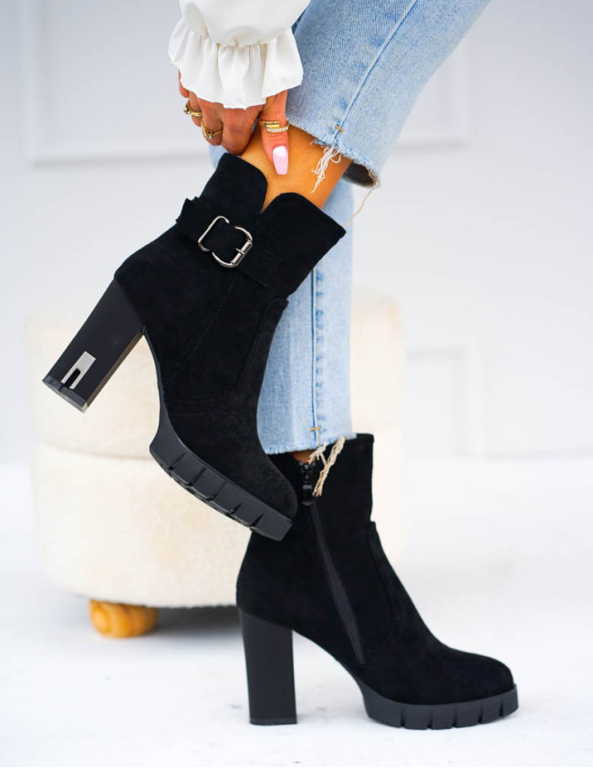 Czarne Zamszowe Botki Blogerki Missy