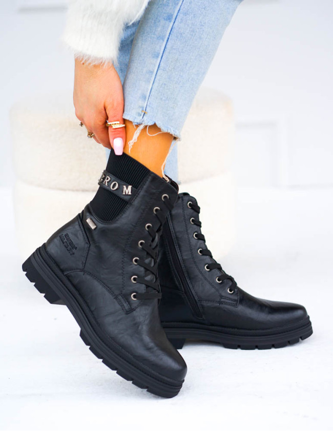 Botki Damskie Zimowe Ocieplane Oficerki Skóra Swiss Military