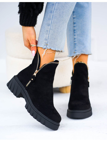 Zamszowe Botki Workery Na Grubej Podeszwie Zipsses