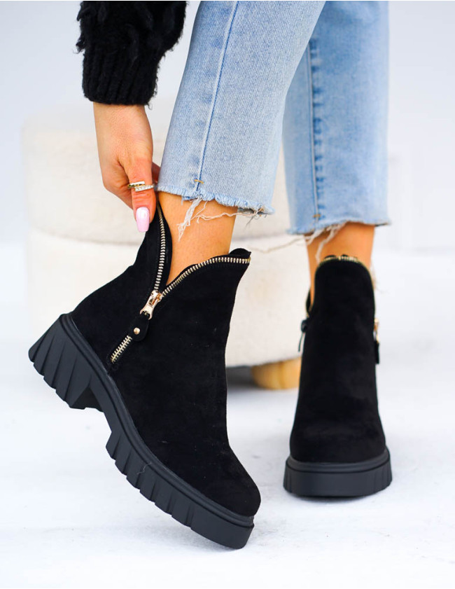 Zamszowe Botki Workery Na Grubej Podeszwie Zipsses