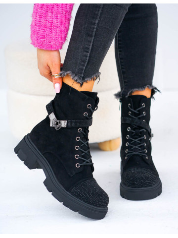 Botki Damskie Ocieplane Zimowe Oficerki Zamszowe Walker