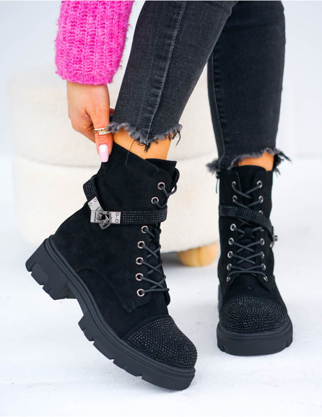 Botki Damskie Ocieplane Zimowe Oficerki Zamszowe Walker