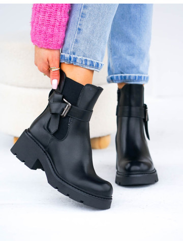 Botki Damskie Zimowe Ze Skóry Na Klocku Ocieplane Promiss