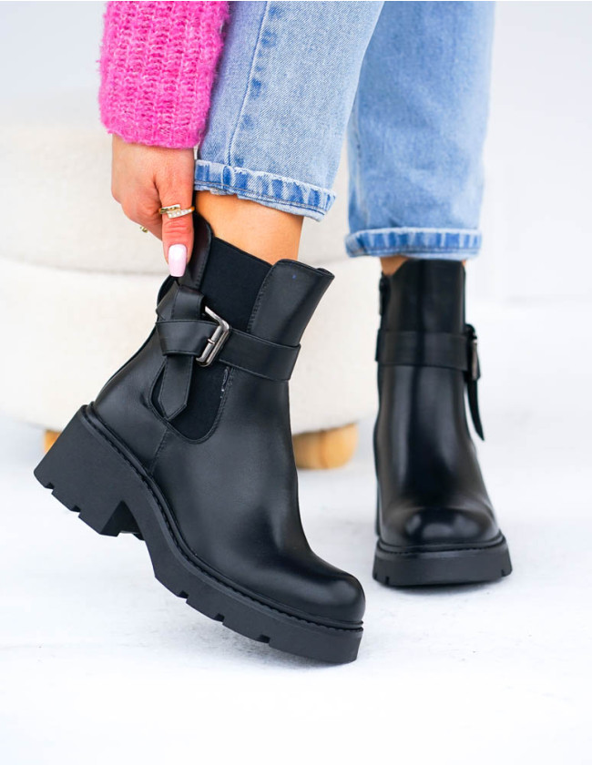 Botki Damskie Zimowe Ze Skóry Na Klocku Ocieplane Promiss