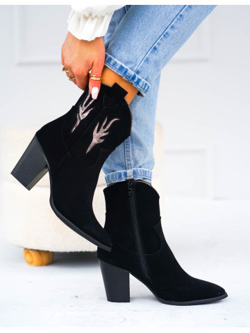 Czarne Zamszowe Botki Na Obcasie Palermo