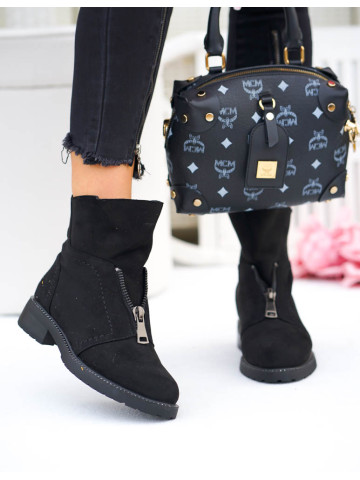 Zamszowe Botki Na Płaskiej Podeszwie z Suwakiem Arena