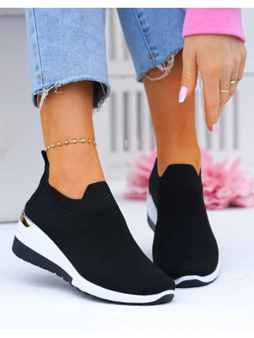 Czarne Buty Sportowe Damskie Elastyczne Na Koturnie