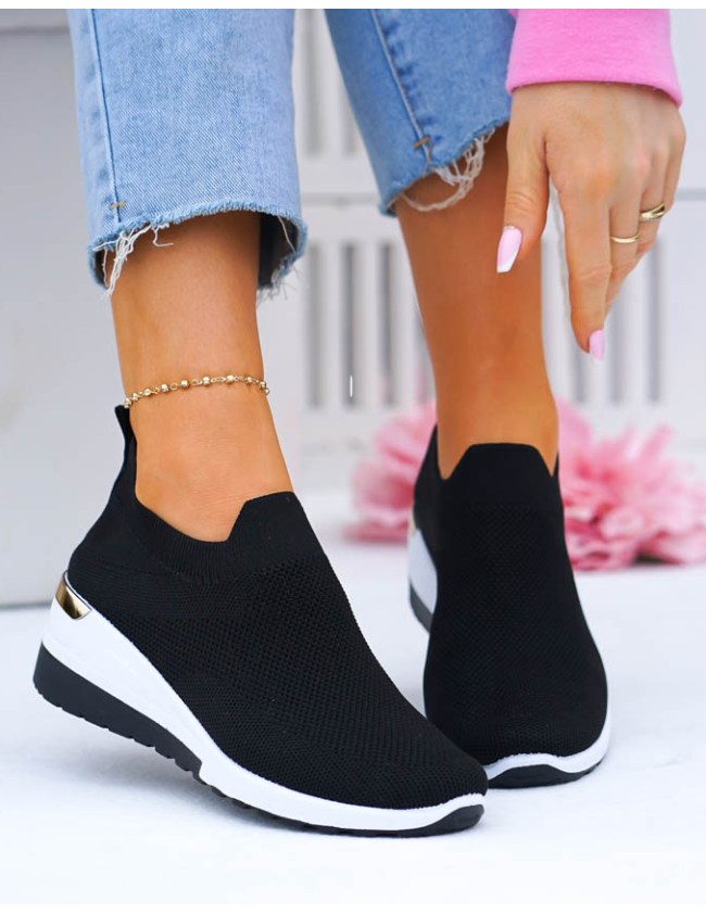 Czarne Buty Sportowe Damskie Elastyczne Na Koturnie