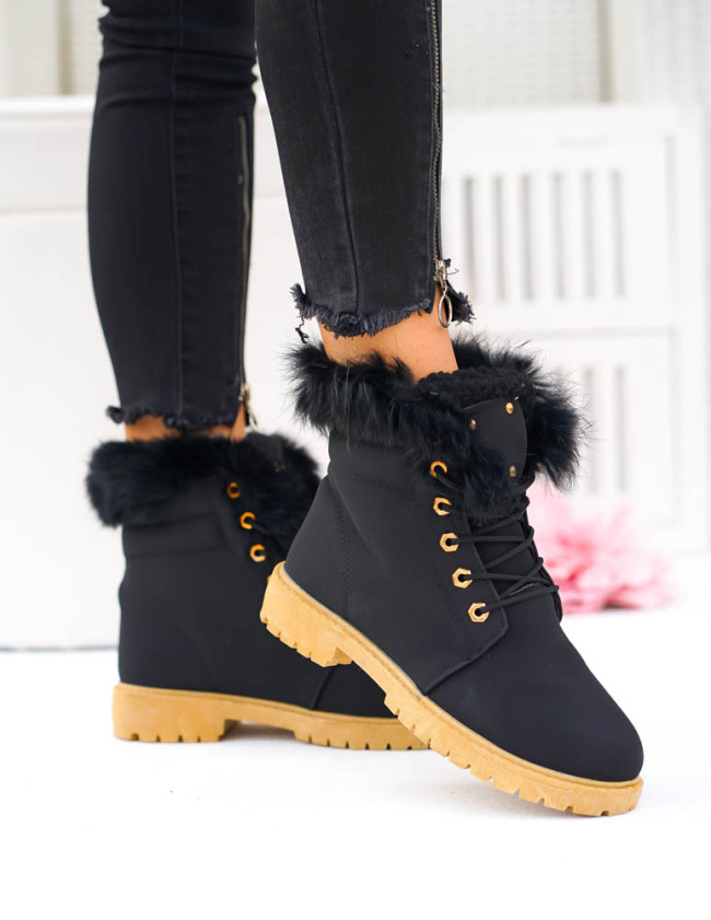 Trapery Buty Zimowe Ocieplane z Puszkiem Czarne