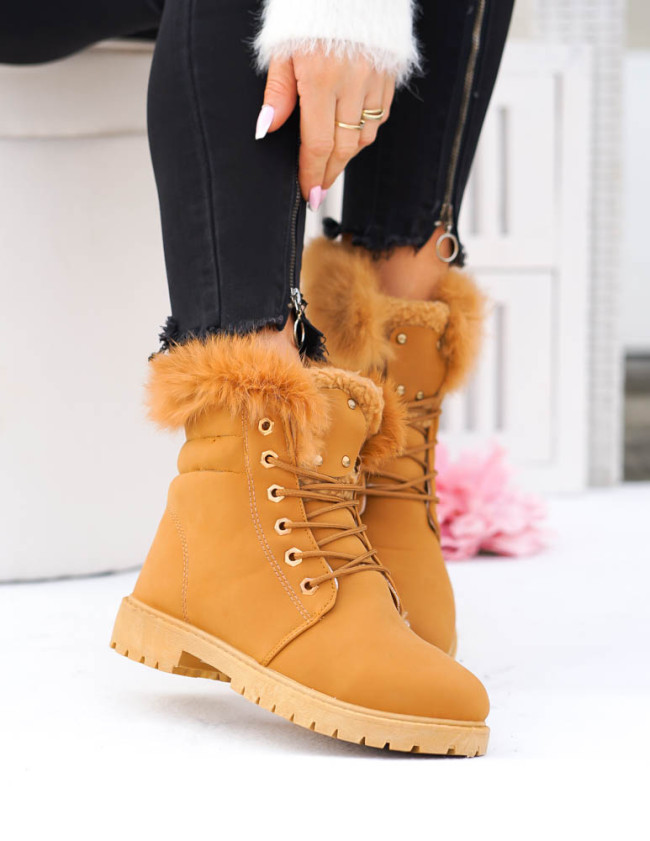 Trapery Buty Zimowe Ocieplane z Puszkiem Camel