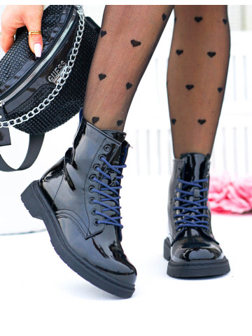 Czarne Lakierowane Botki Glany Ocieplane Rider Czarne Lakierowane Botki Glany Ocieplane Rider