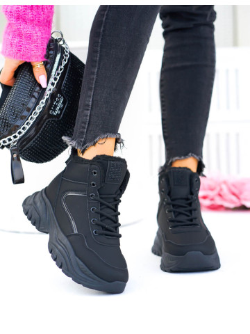 Czarne Sportowe Zimowe Botki Damskie Śniegowce Swizar