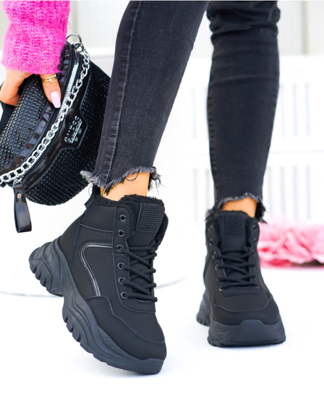 Czarne Sportowe Zimowe Botki Damskie Śniegowce Swizars