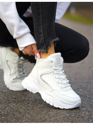 Białe Sportowe Zimowe Botki Damskie Śniegowce Swizar