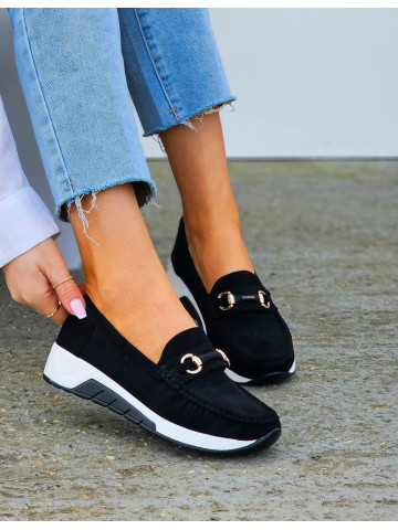 Sportowe Mieciutkie Mokasyny Półbuty Czarne Aliss
