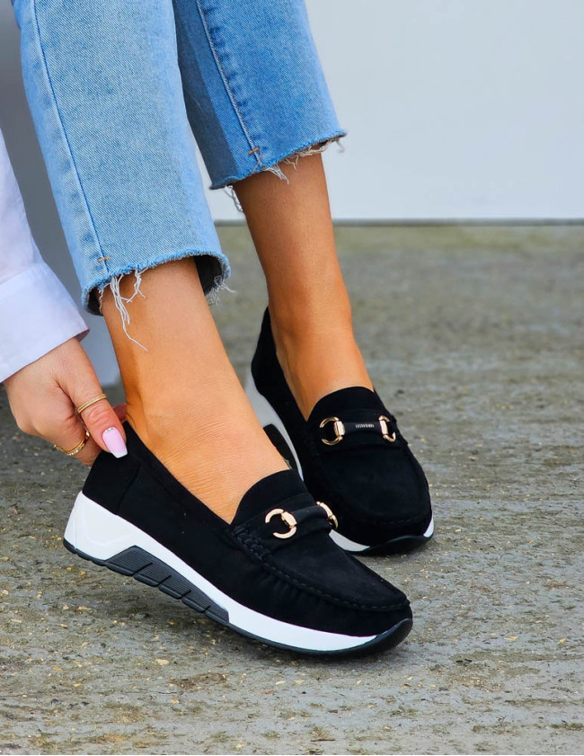 Sportowe Mieciutkie Mokasyny Półbuty Czarne Aliss