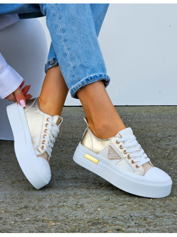 Biało-Złote Trampki Ze Skóry Giuass