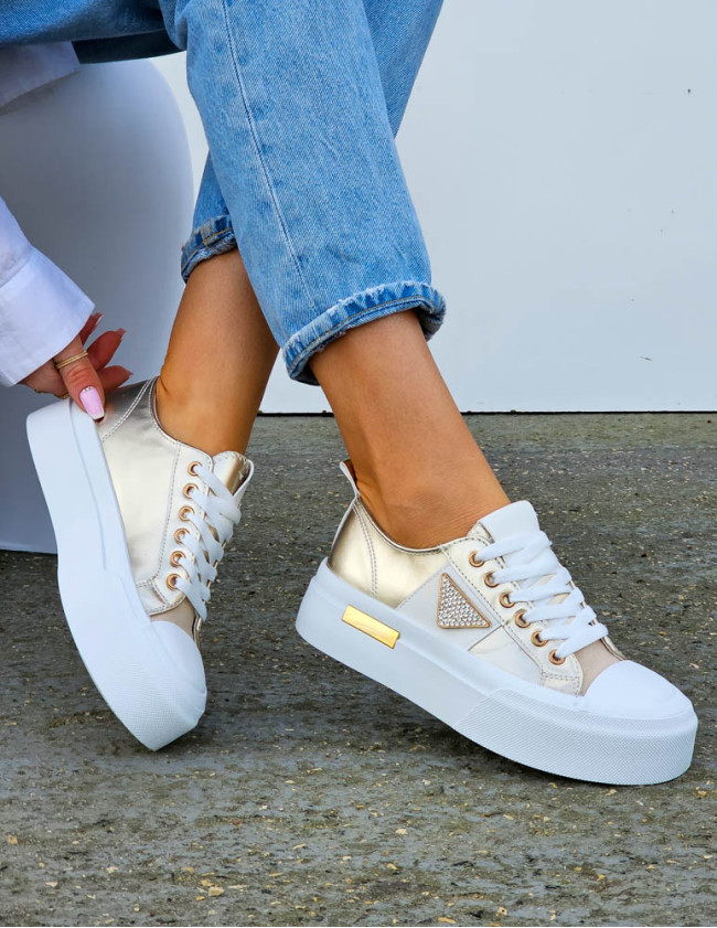 Biało-Złote Trampki Ze Skóry Giuass