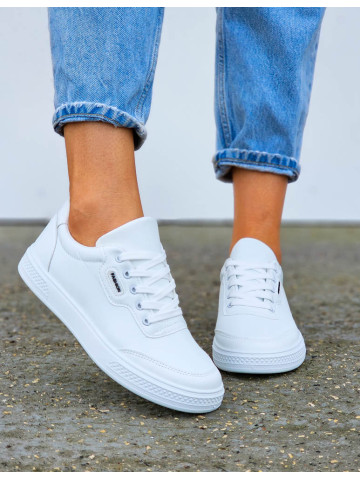 Białe Buty Sportowe Trampki Tenisówki Ze Skóry Fashion