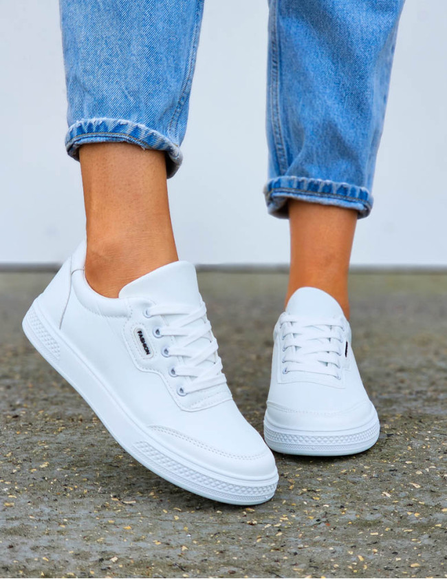 Białe Buty Sportowe Trampki Tenisówki Ze Skóry Fashion