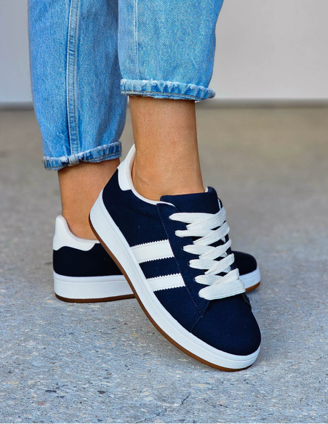 Granatowo-Białe Zamszowe Buty Sportowe Campers