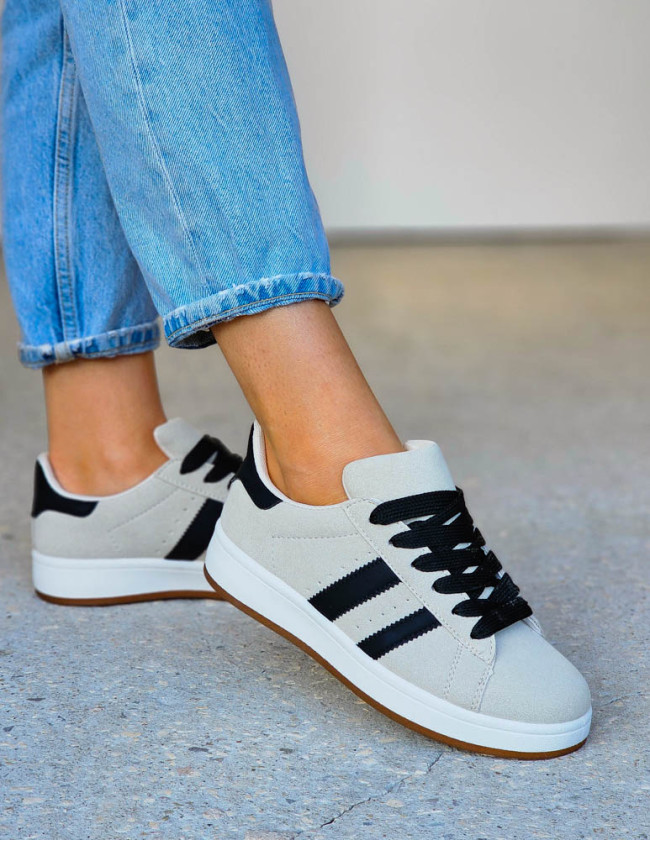 Beżowo-Czarne Zamszowe Buty Sportowe Campers