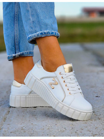 Skórzane Sportowe Półbuty Trampki Porto Białe