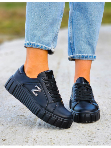 Skórzane Sportowe Półbuty Trampki Porto Czarne